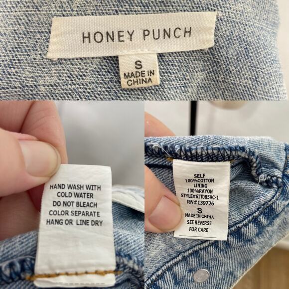 Honey Punch Soul Mates Denim Jacket Blue Patches Festival Concert Boho Size S - Picture 14 of 15